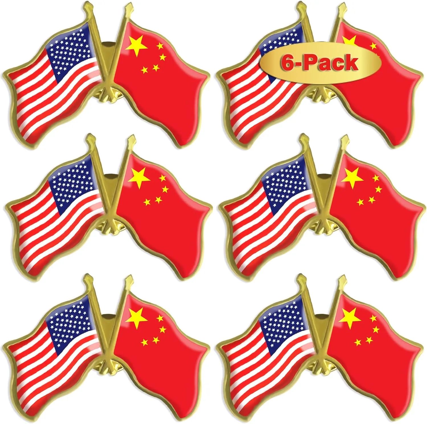 6/12/50/100 Pack-American China Friendship Flag Pins Bulk -1.5