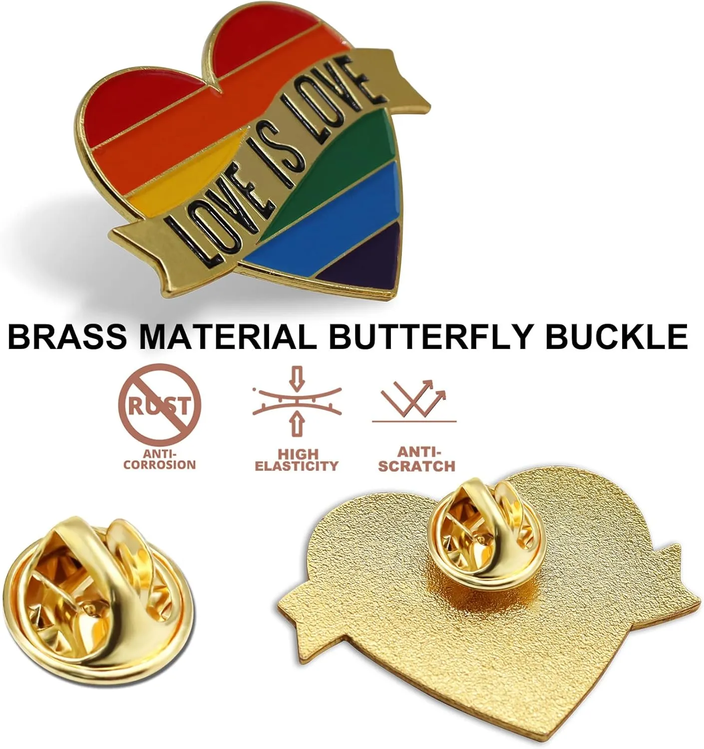 6/12/50/100/Pcs Heart Pride Rainbow Lapel Pins Bulk -Love is Love - LGBT Enamel Gay Progress Pin Brooch Badge for Men Women Clothes Bags Hats