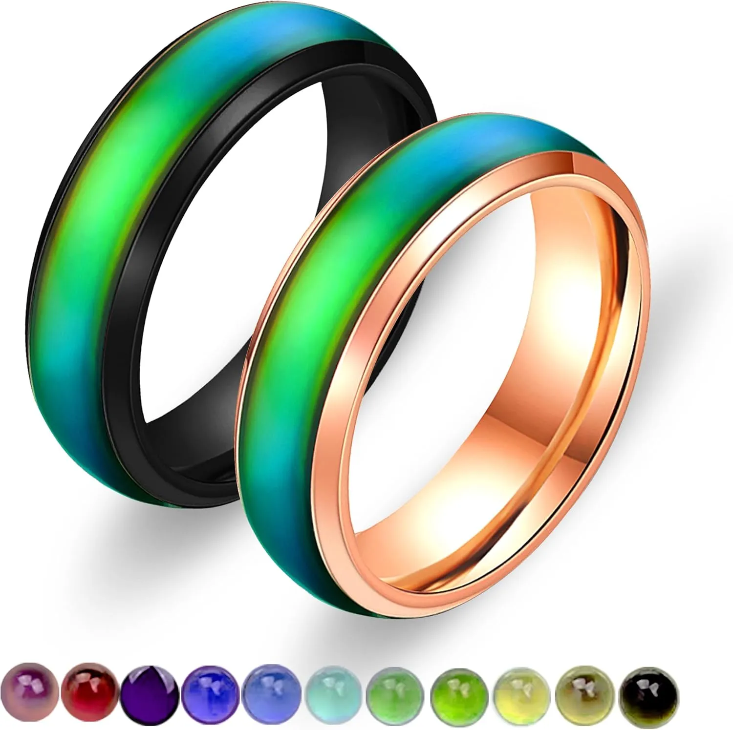 6mm Stainess Steel Band Temprature Sensitive Color Changing Mood Rings for Men Women, His Her Black Rose Gold Plated Anniversary Wedding Birthday Band Rings Y1854