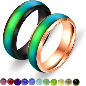 6mm Stainess Steel Band Temprature Sensitive Color Changing Mood Rings for Men Women, His Her Black Rose Gold Plated Anniversary Wedding Birthday Band Rings Y1854