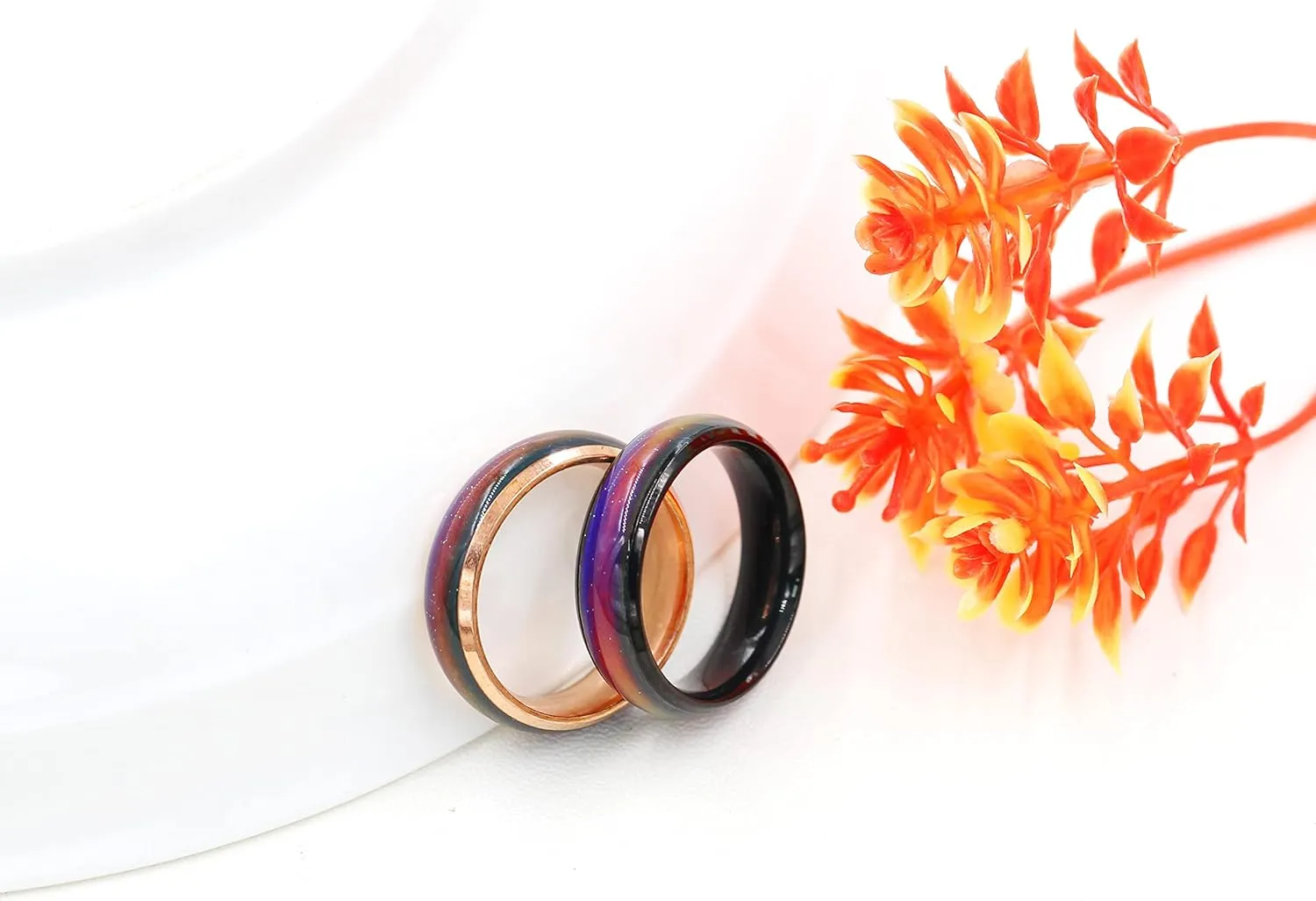 6mm Stainess Steel Band Temprature Sensitive Color Changing Mood Rings for Men Women, His Her Black Rose Gold Plated Anniversary Wedding Birthday Band Rings Y1854