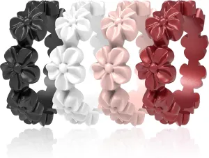 7/4 Packs Silicone Rings for Women  Soft and Pretty. Comfortable, Breathable, Stackable Rings. Lightweight Rubber Womens Engagement Ring & Wedding Band. Lucky Flower Collection