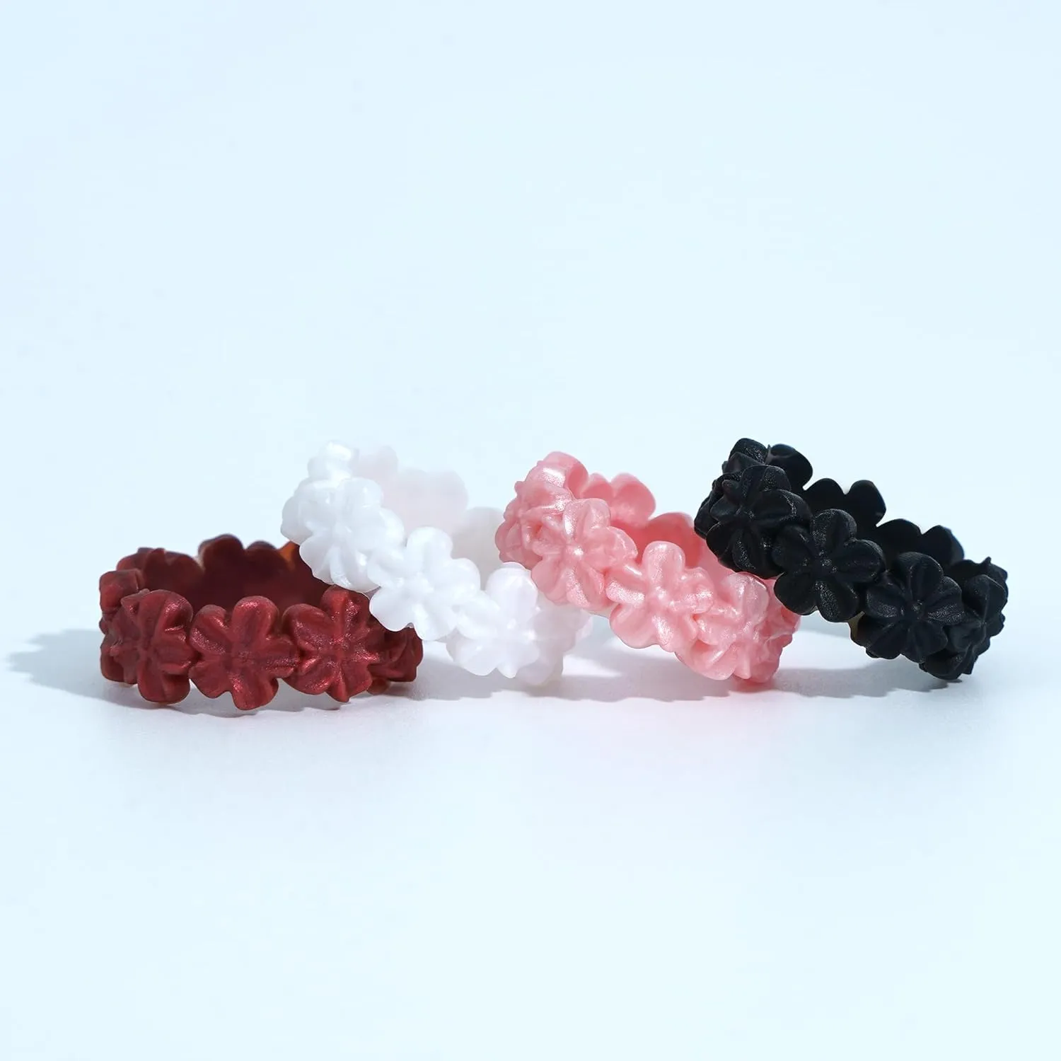 7/4 Packs Silicone Rings for Women  Soft and Pretty. Comfortable, Breathable, Stackable Rings. Lightweight Rubber Womens Engagement Ring & Wedding Band. Lucky Flower Collection