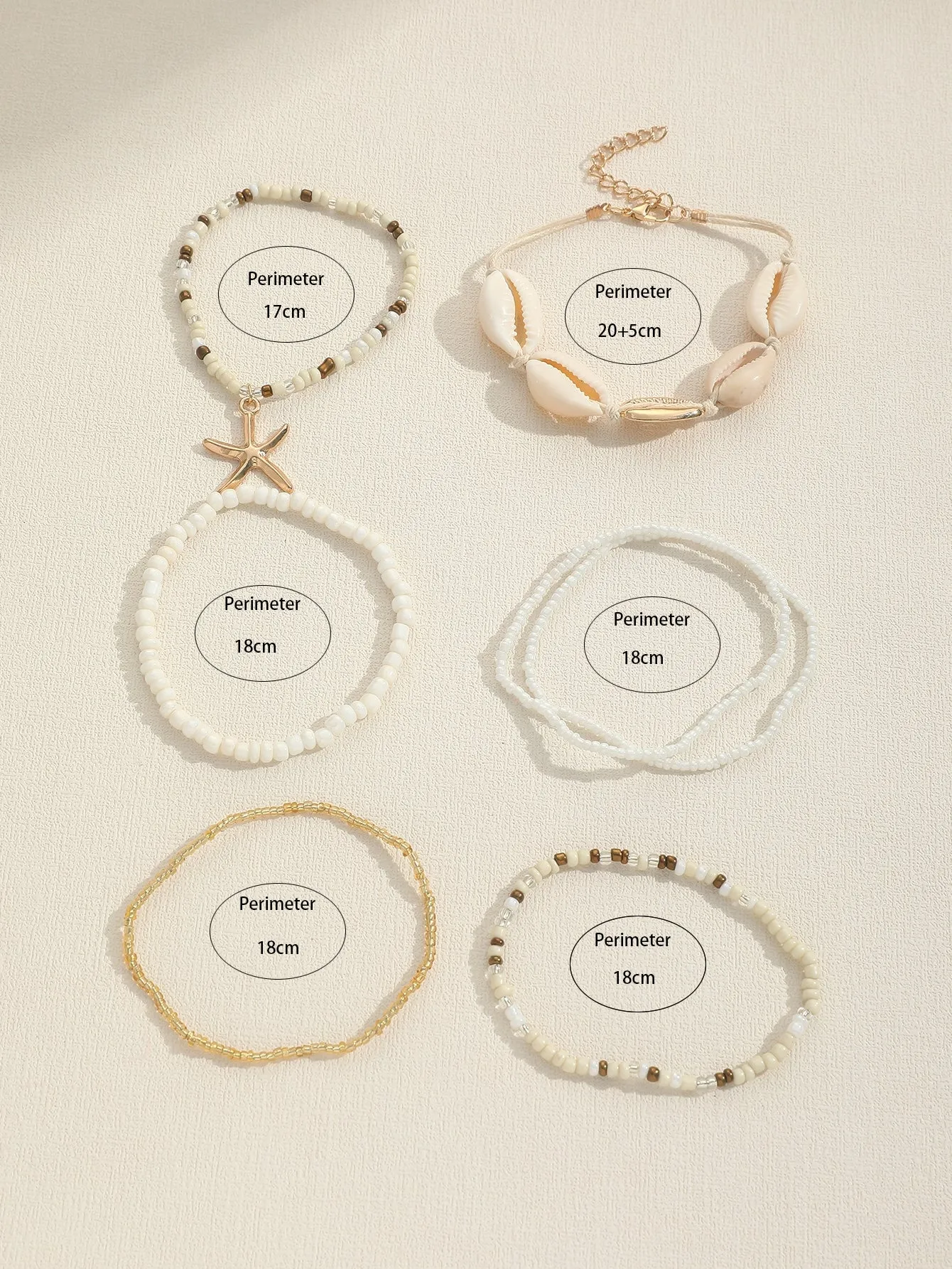 7pcs Bohemian Style Beaded Bracelets With Shell, Beads & Starfish Pendants For Women (Bead Colors Are Randomly Matched)