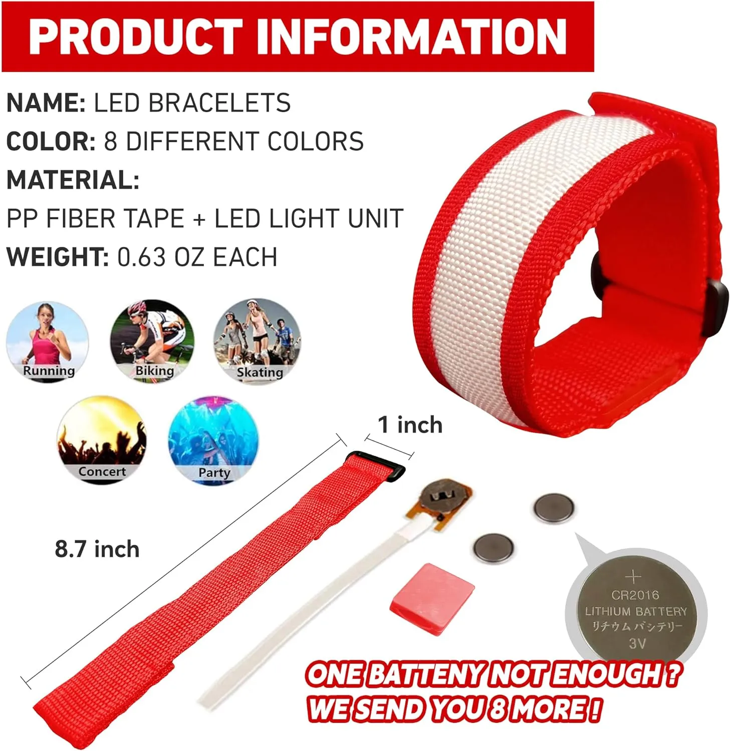 8 PCS LED Glow Bracelets, Light Up Bracelets for Kids Adults - Glow in The Dark Party Bracelets Favors Supplies for Christmas, Concerts, Festivals, Game Prizes, Sports, Rave Accessories.