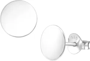 8mm Flat Round Disk Studs Solids 925 Sterling Silver Push Back Trendy Earrings