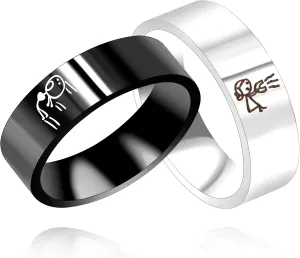8mm Wide Black White Stainless Steel Band Rings for Couples - His and Hers I Love You Matching Promise Rings Wedding Ring for Men Women Valentine's Day Gift Y1720