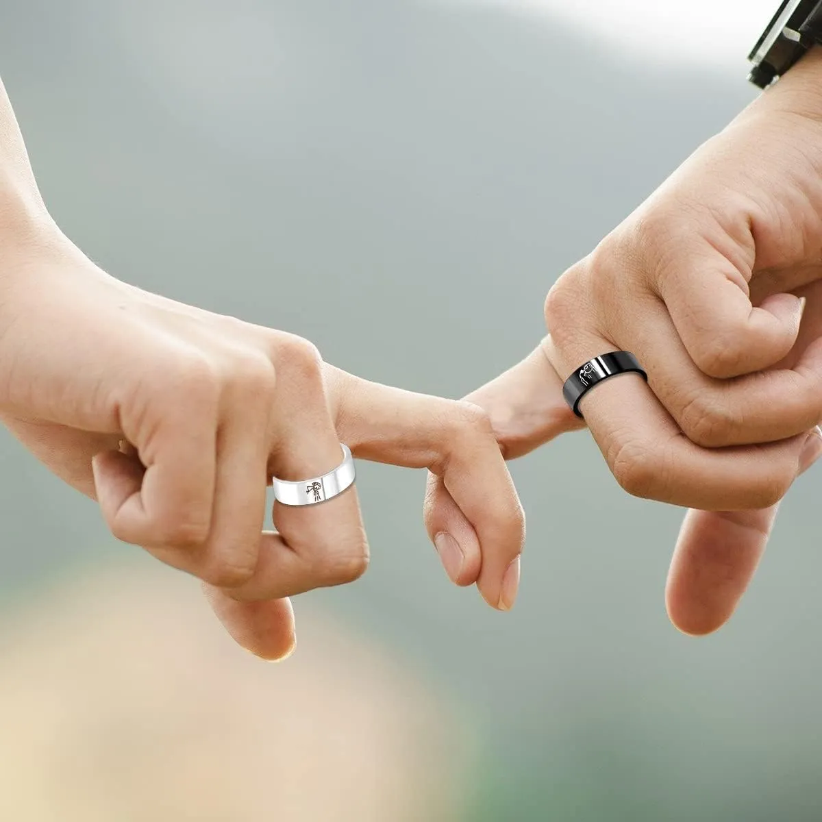 8mm Wide Black White Stainless Steel Band Rings for Couples - His and Hers I Love You Matching Promise Rings Wedding Ring for Men Women Valentine's Day Gift Y1720