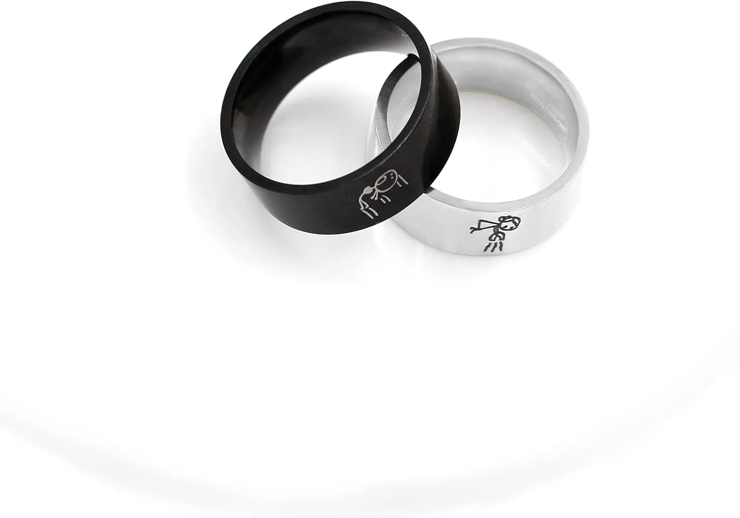 8mm Wide Black White Stainless Steel Band Rings for Couples - His and Hers I Love You Matching Promise Rings Wedding Ring for Men Women Valentine's Day Gift Y1720