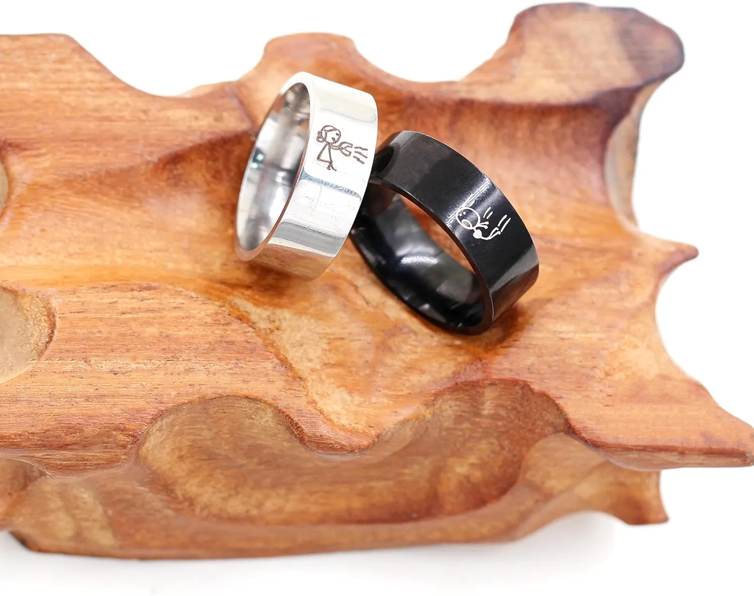 8mm Wide Black White Stainless Steel Band Rings for Couples - His and Hers I Love You Matching Promise Rings Wedding Ring for Men Women Valentine's Day Gift Y1720