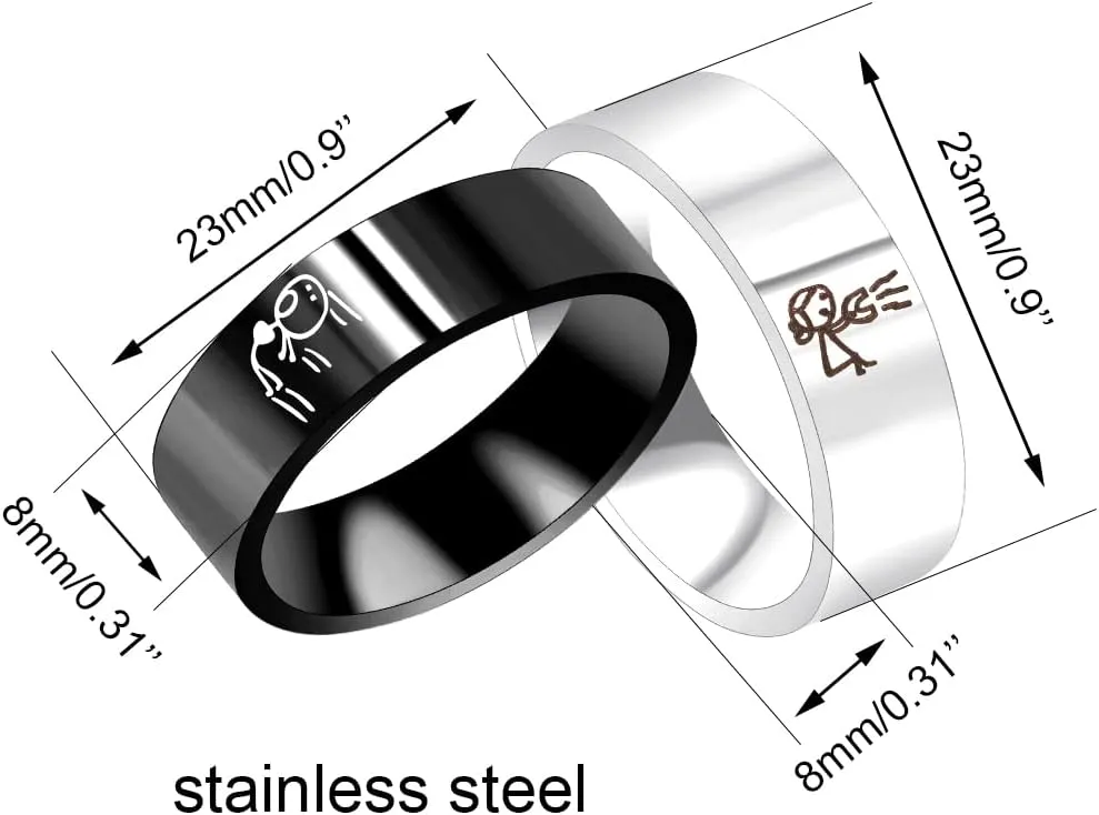 8mm Wide Black White Stainless Steel Band Rings for Couples - His and Hers I Love You Matching Promise Rings Wedding Ring for Men Women Valentine's Day Gift Y1720