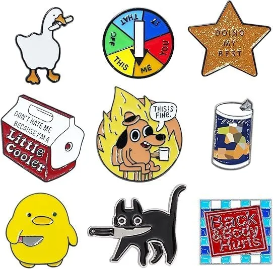 9 Funny Enamel Pins Backpack Lanyard Work Teenage Adult Cartoon,Cute Cool Hat Pin Set for Flap Backpack Jacket Coat Hat,Unique cool pins are a must have gift for girls and boys Fashion Jewelry Accessories, Enamel, Enamel