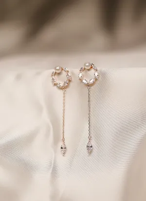 92.5 Silver Stone and pearl rose gold dangle earrings