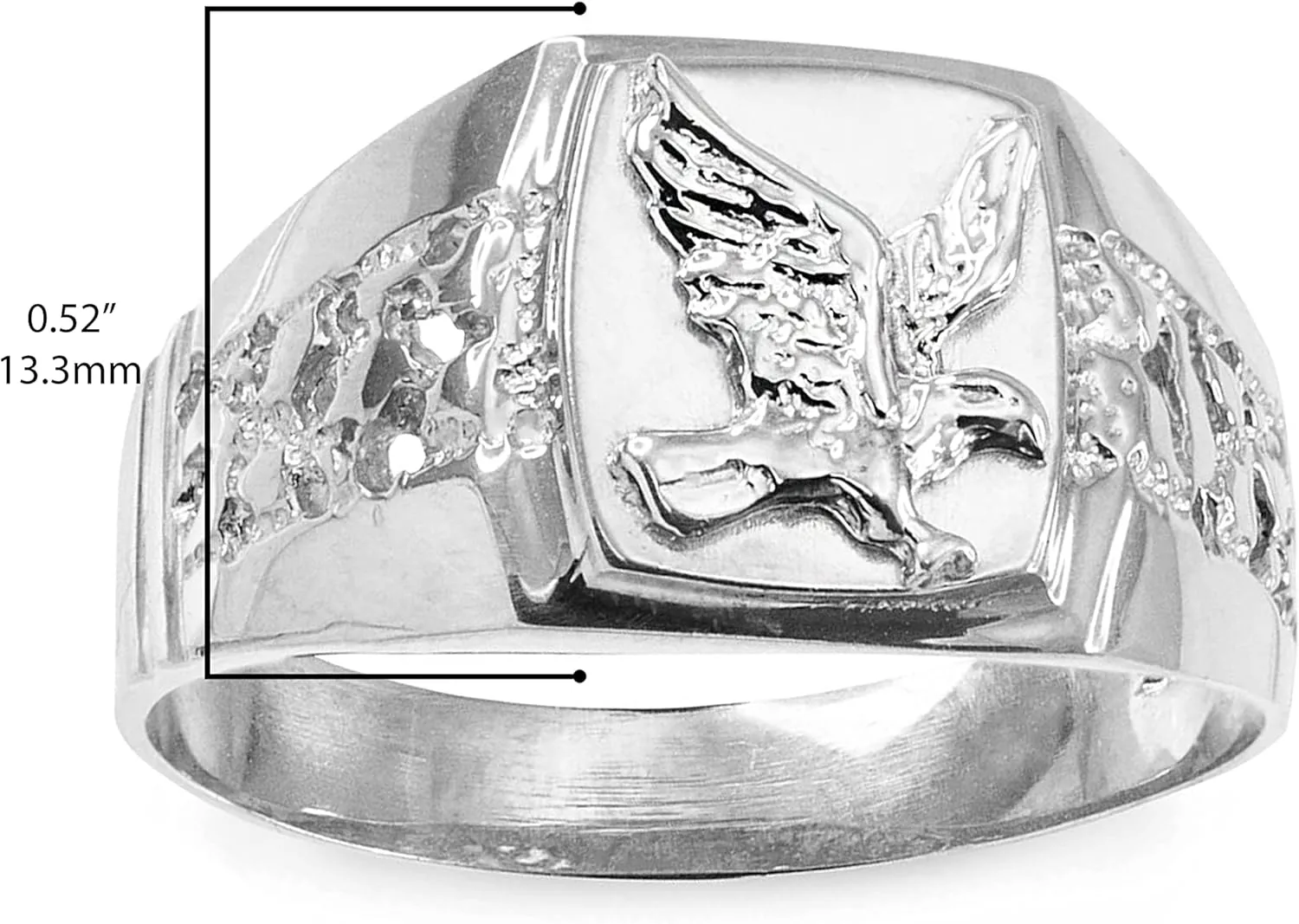 .925 Sterling Silver 1/2" Mens American Patriotic Eagle Square Face Tapered Nugget Style Band Statement Ring
