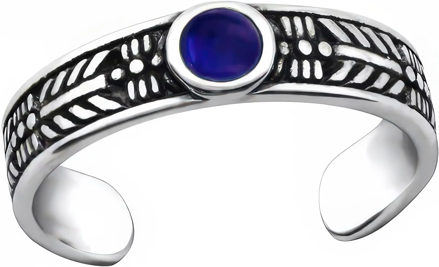 925 Sterling Silver Adjustable Toe Ring, Imitation-Blue-Sodalite-Stone Boho Summer Beach Jewelry