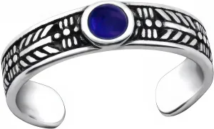 925 Sterling Silver Adjustable Toe Ring, Imitation-Blue-Sodalite-Stone Boho Summer Beach Jewelry