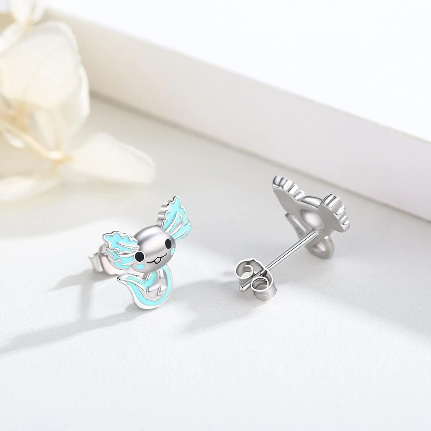 925 Sterling Silver Axolotl Earrings White Gold/Rose Gold Axolotl Jewelry for Women Girls Pink/Blue Axolotl Gifts