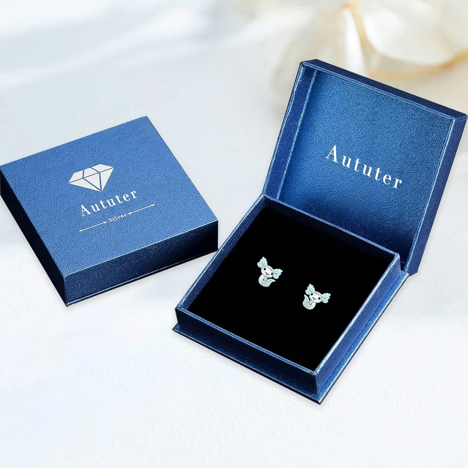 925 Sterling Silver Axolotl Earrings White Gold/Rose Gold Axolotl Jewelry for Women Girls Pink/Blue Axolotl Gifts
