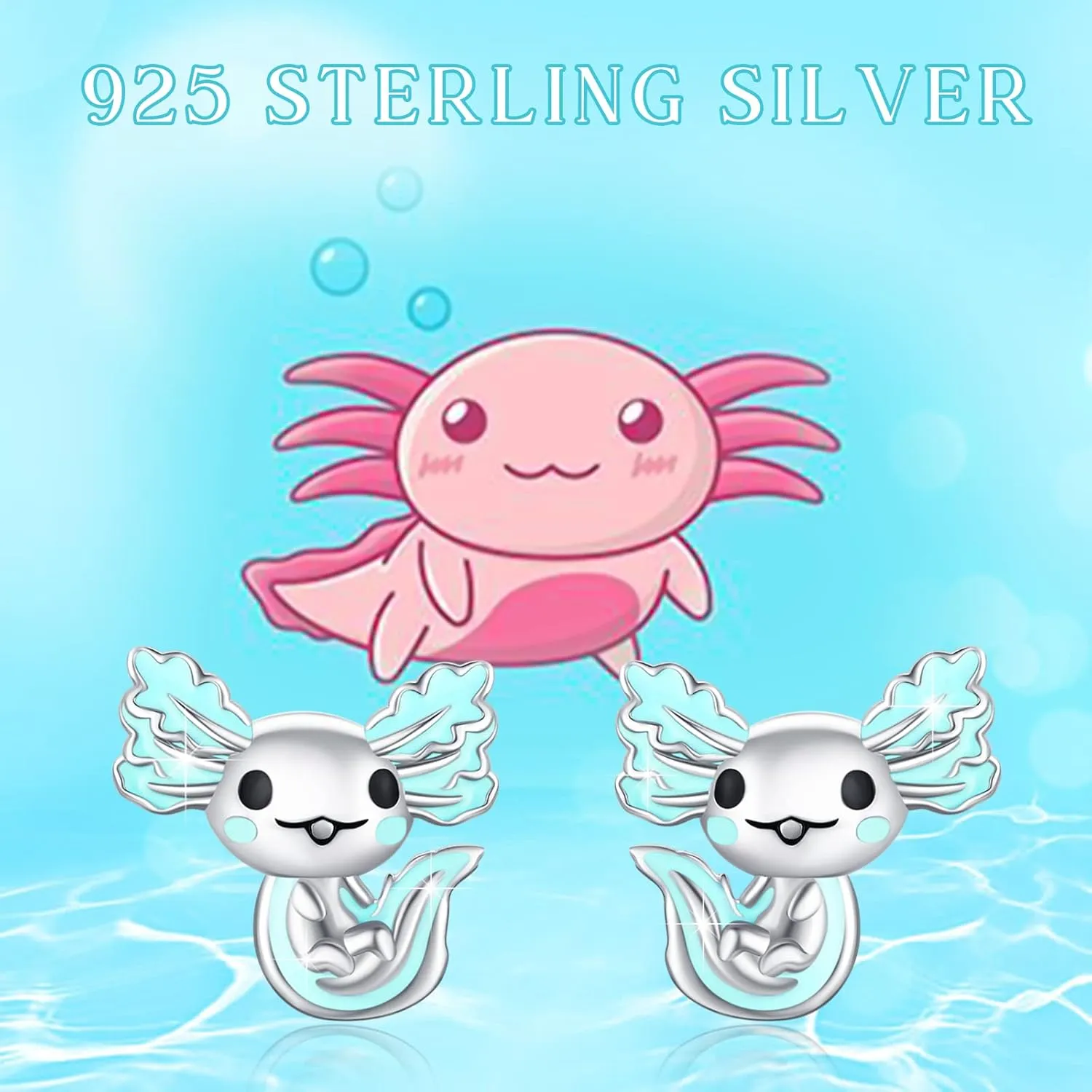 925 Sterling Silver Axolotl Earrings White Gold/Rose Gold Axolotl Jewelry for Women Girls Pink/Blue Axolotl Gifts
