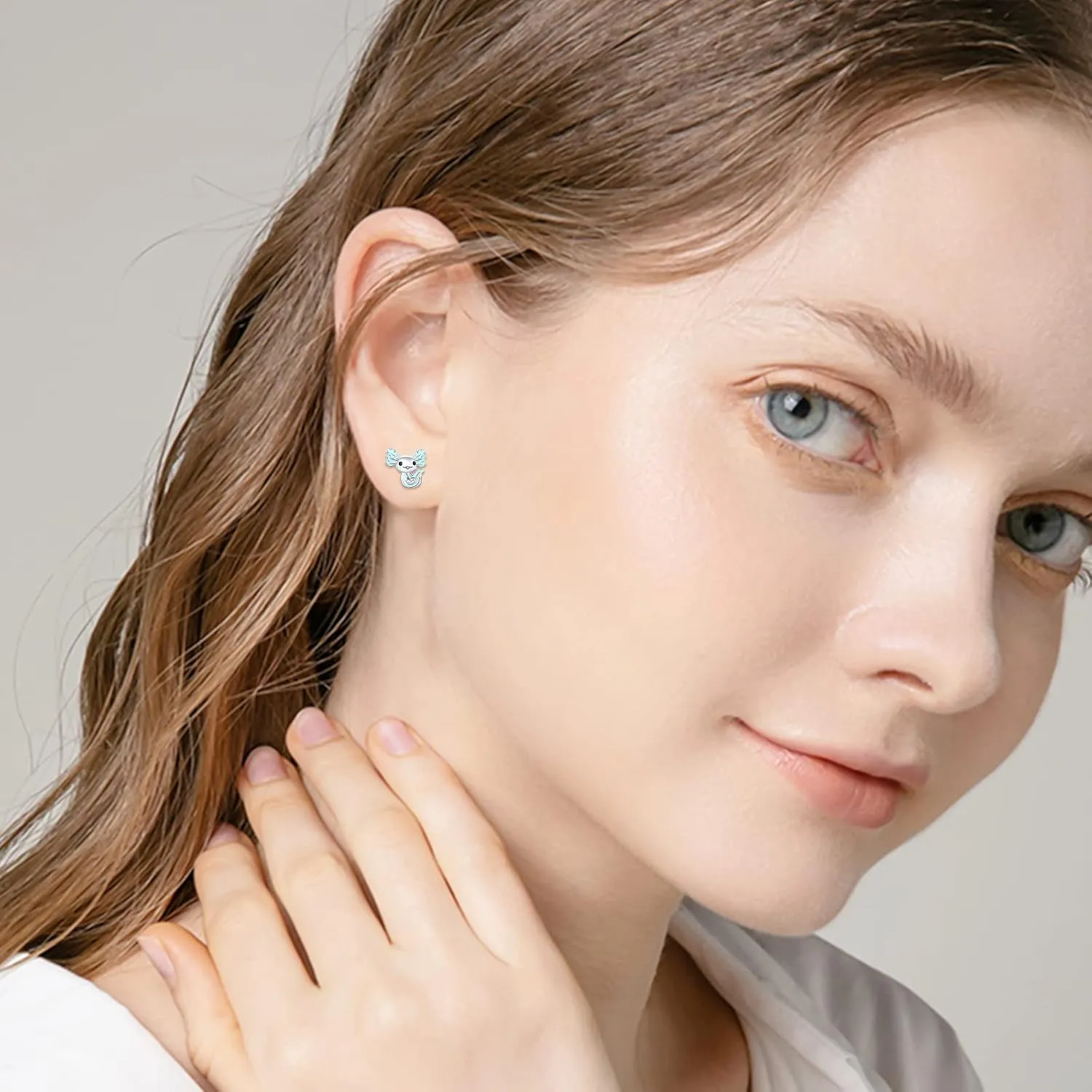 925 Sterling Silver Axolotl Earrings White Gold/Rose Gold Axolotl Jewelry for Women Girls Pink/Blue Axolotl Gifts