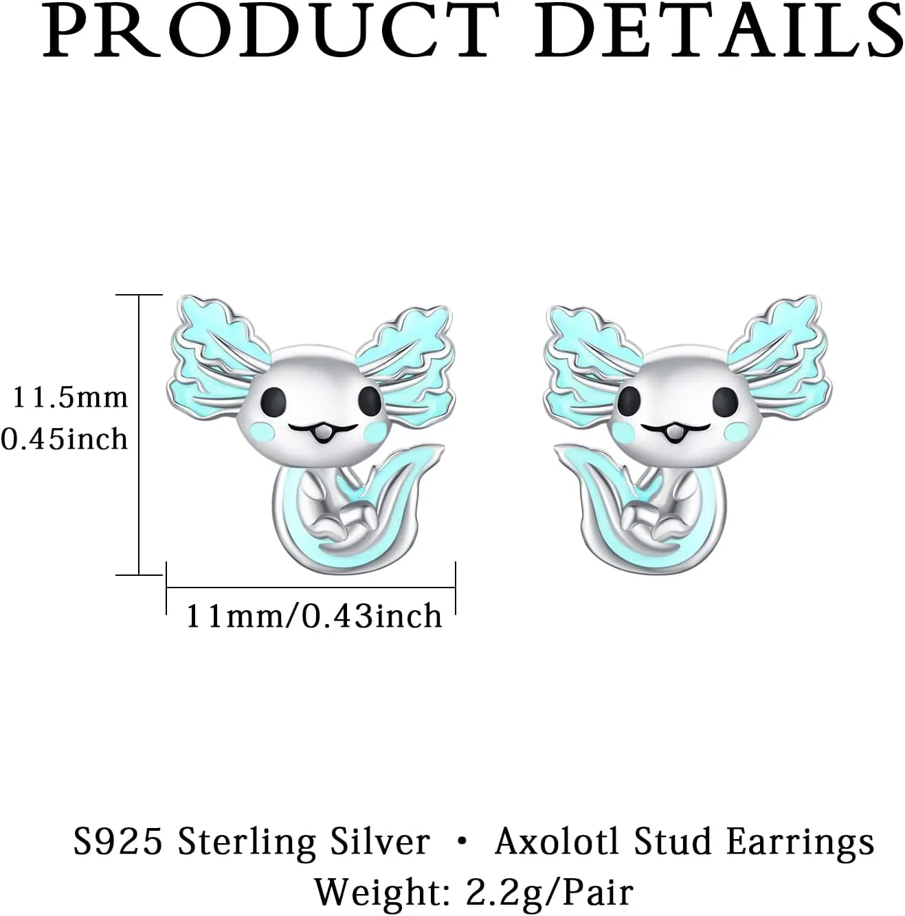 925 Sterling Silver Axolotl Earrings White Gold/Rose Gold Axolotl Jewelry for Women Girls Pink/Blue Axolotl Gifts