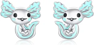 925 Sterling Silver Axolotl Earrings White Gold/Rose Gold Axolotl Jewelry for Women Girls Pink/Blue Axolotl Gifts