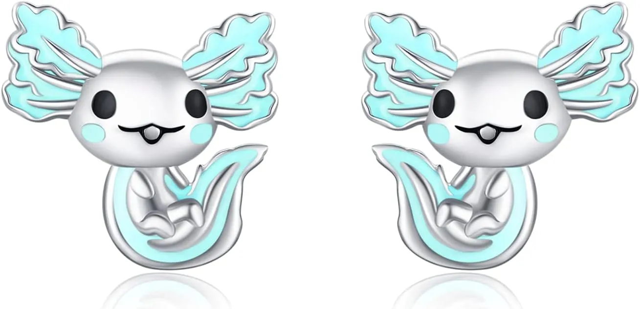 925 Sterling Silver Axolotl Earrings White Gold/Rose Gold Axolotl Jewelry for Women Girls Pink/Blue Axolotl Gifts
