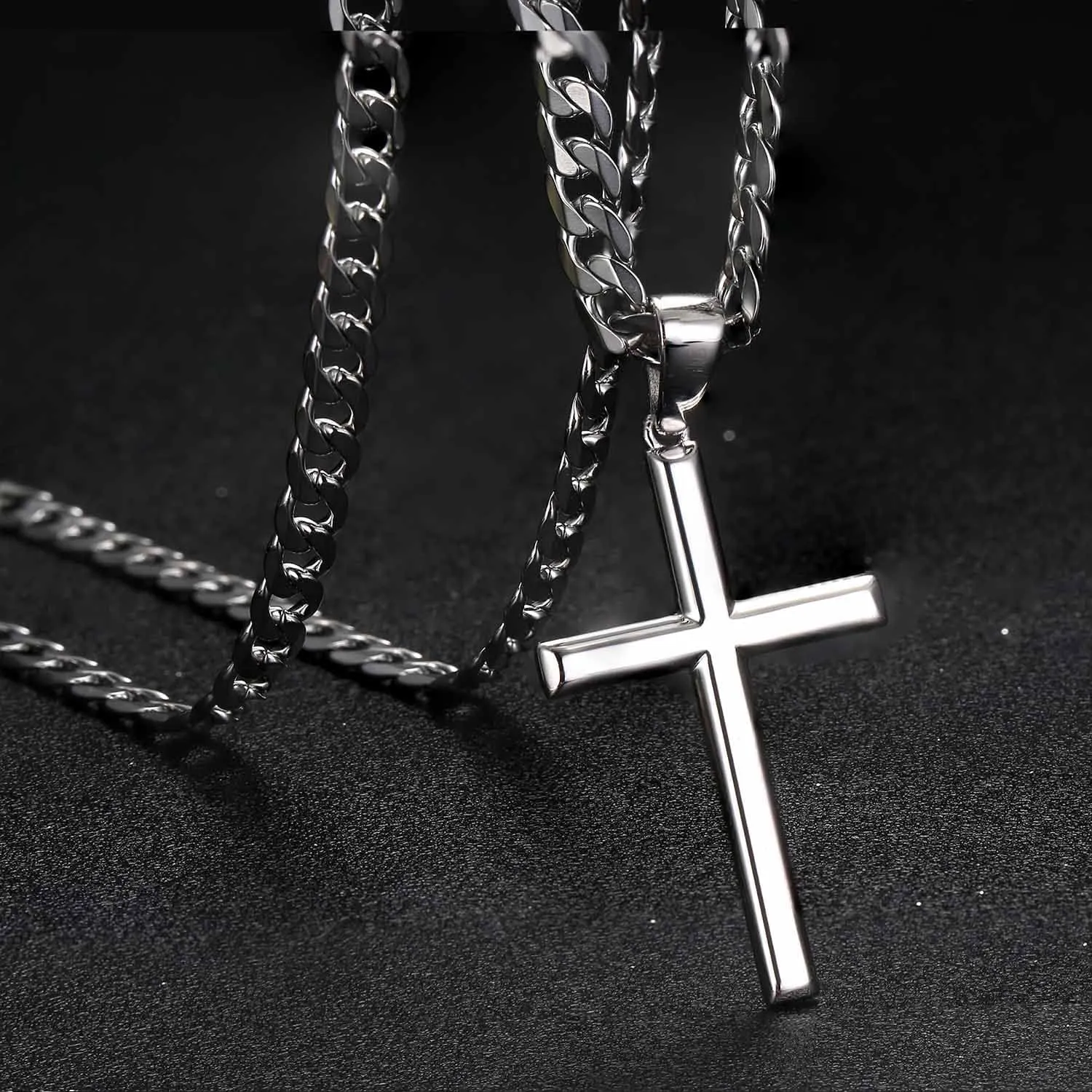 925 Sterling Silver Cross Necklace for Men Women 5mm Stainless Steel Cuban Link Chain for Men Polished Silver Cross Pendant Chain Necklace Diamond-Cut Durable Mens Jewelry Gift 16-28 Inches