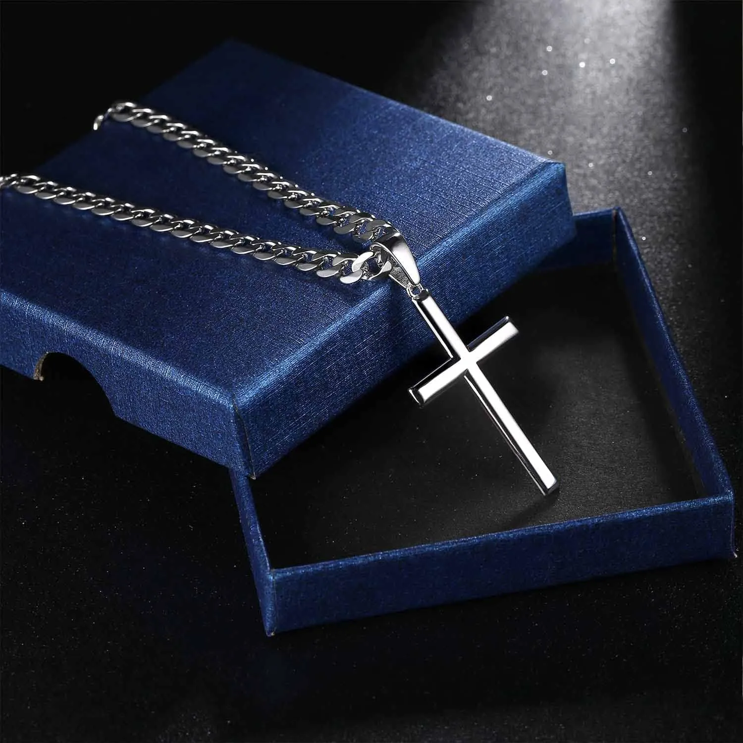 925 Sterling Silver Cross Necklace for Men Women 5mm Stainless Steel Cuban Link Chain for Men Polished Silver Cross Pendant Chain Necklace Diamond-Cut Durable Mens Jewelry Gift 16-28 Inches