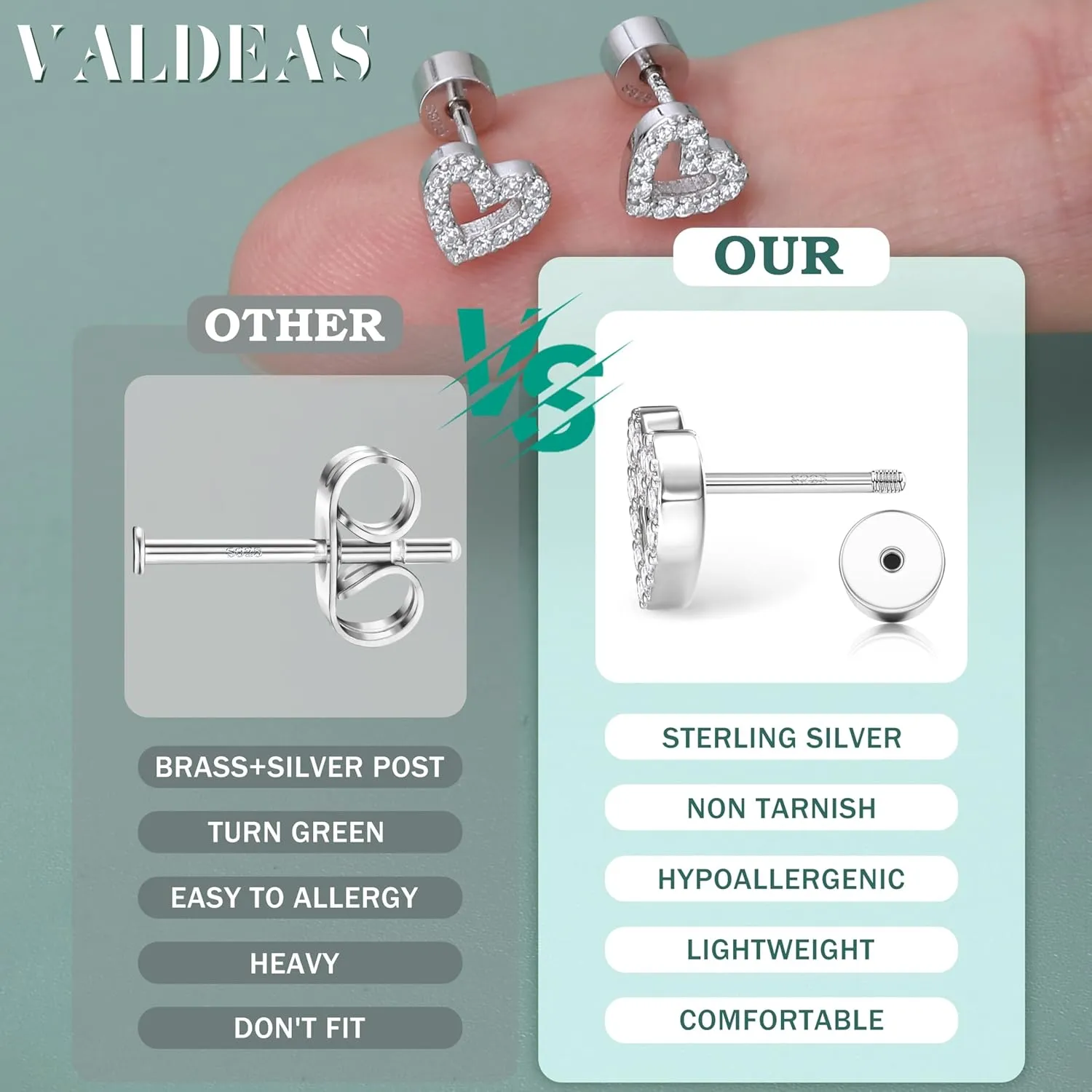 925 Sterling Silver Flat Back Studs Screw Back Earrings White Gold Plated CZ Heart Cross Lightning Snake Butterfly Tragus Helix Nap Flatback Stud Earrings Piercing Earring for Women