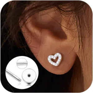 925 Sterling Silver Flat Back Studs Screw Back Earrings White Gold Plated CZ Heart Cross Lightning Snake Butterfly Tragus Helix Nap Flatback Stud Earrings Piercing Earring for Women