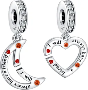 925 Sterling Silver Forever Friendship Hollow Heart Moon Pendant Suitable For Women'S Bracelets, Necklaces, Birthday Gifts With Silver Beads, Jewelry Gifts For Family And Friends