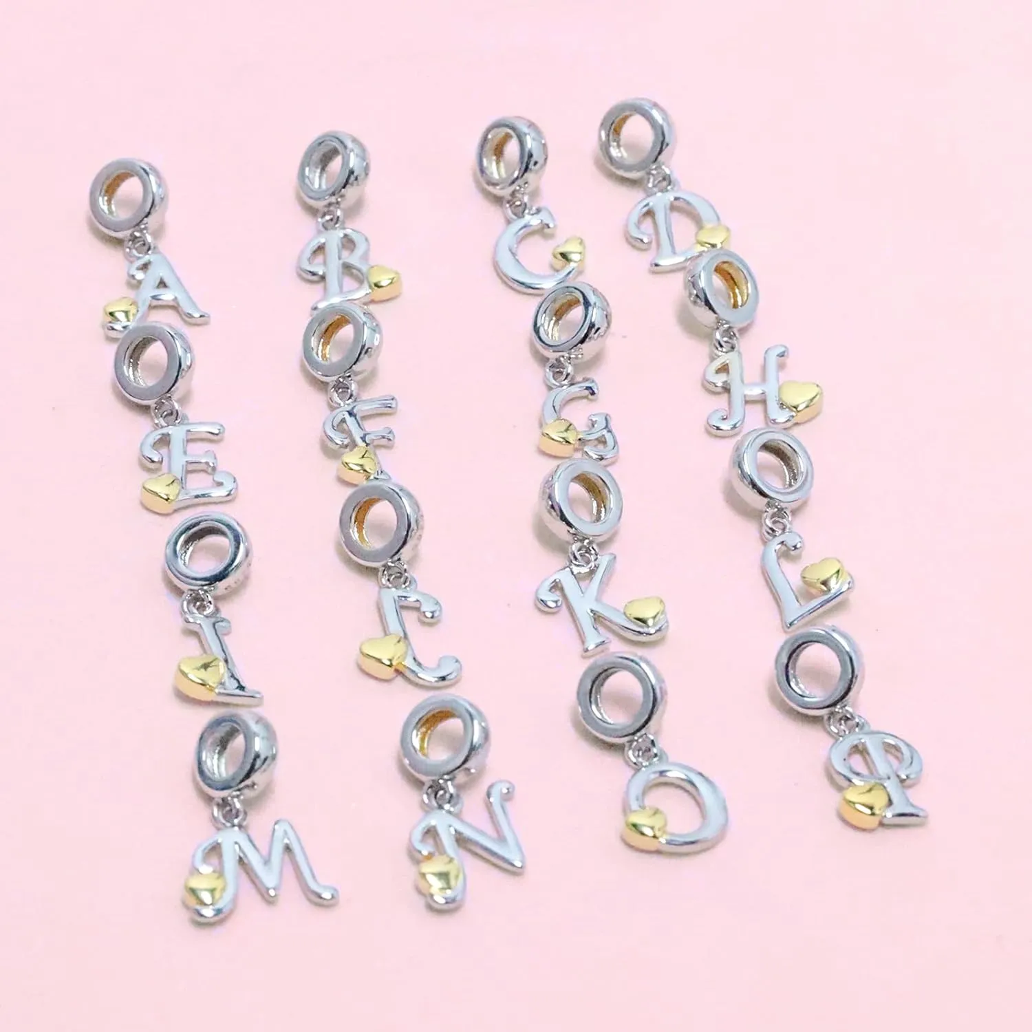 925 Sterling Silver Initial Letter Charms for Bracelets and Necklace Alphabet with Gold Love Heart Dangle Pendant Charms for Women Girls