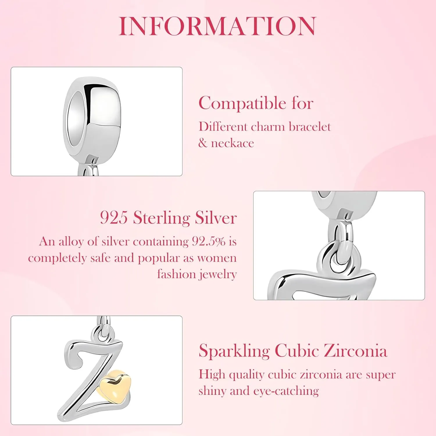 925 Sterling Silver Initial Letter Charms for Bracelets and Necklace Alphabet with Gold Love Heart Dangle Pendant Charms for Women Girls