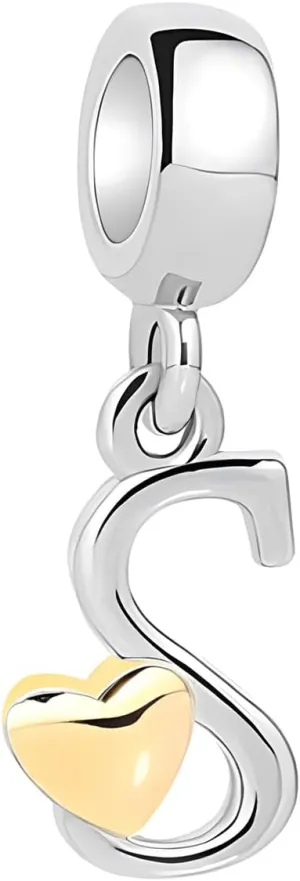 925 Sterling Silver Initial Letter Charms for Bracelets and Necklace Alphabet with Gold Love Heart Dangle Pendant Charms for Women Girls