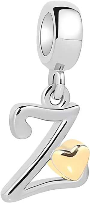 925 Sterling Silver Initial Letter Charms for Bracelets and Necklace Alphabet with Gold Love Heart Dangle Pendant Charms for Women Girls