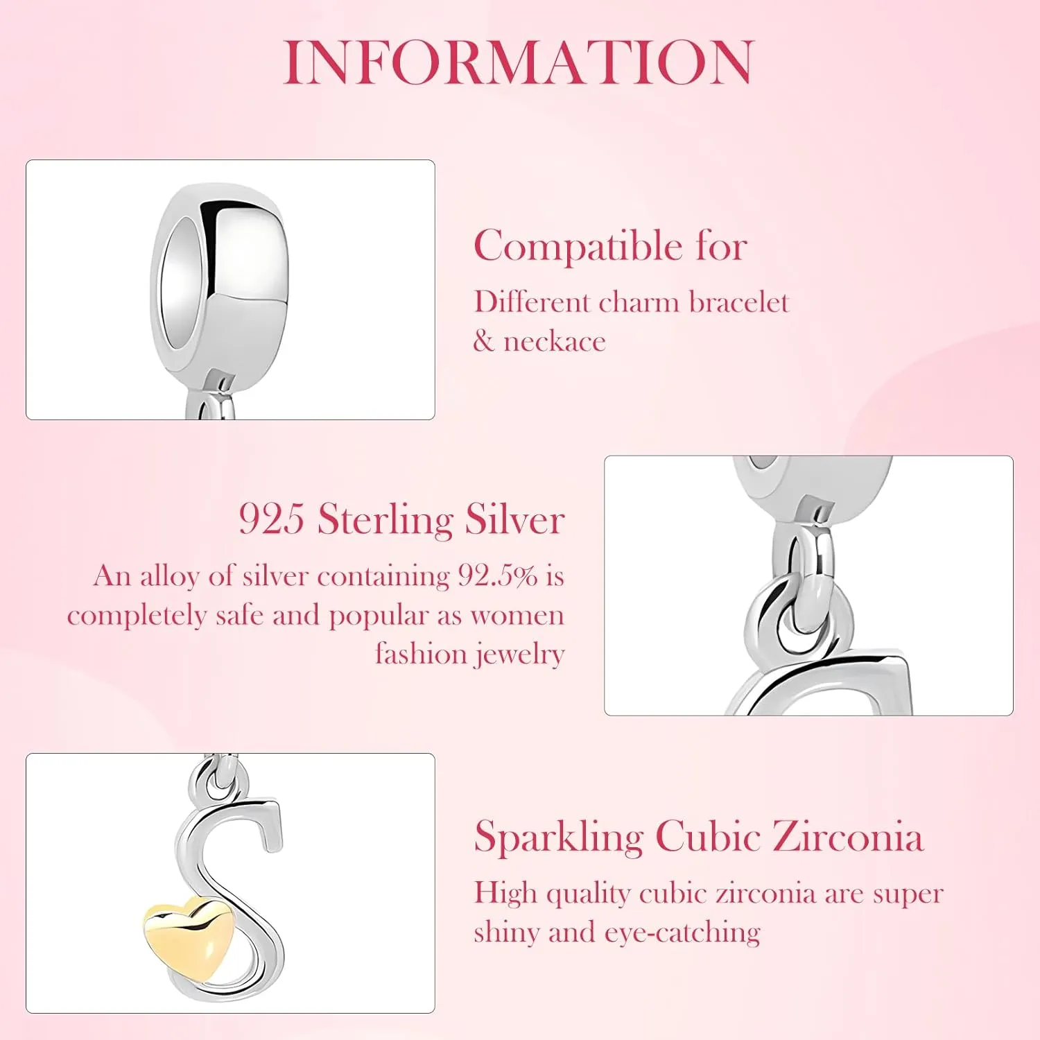 925 Sterling Silver Initial Letter Charms for Bracelets and Necklace Alphabet with Gold Love Heart Dangle Pendant Charms for Women Girls