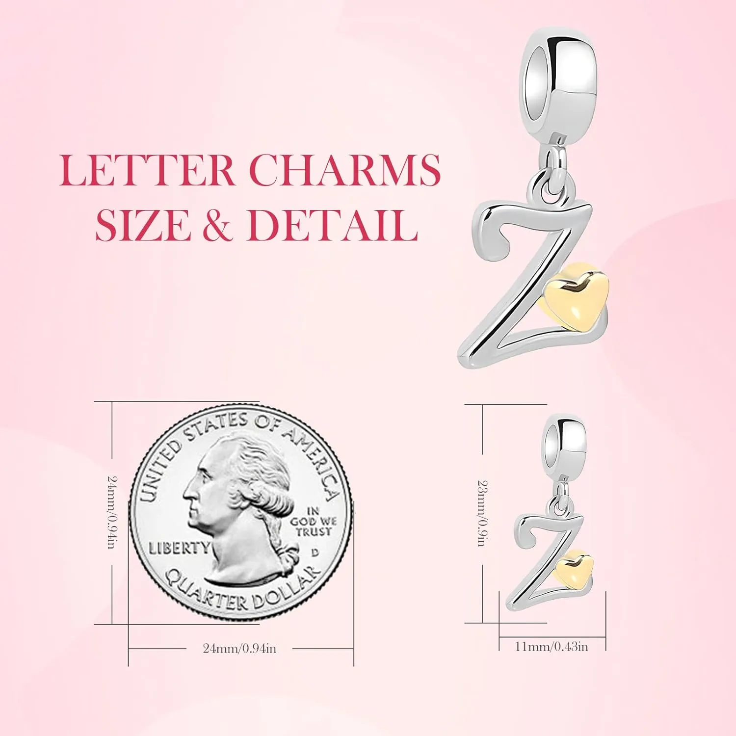 925 Sterling Silver Initial Letter Charms for Bracelets and Necklace Alphabet with Gold Love Heart Dangle Pendant Charms for Women Girls