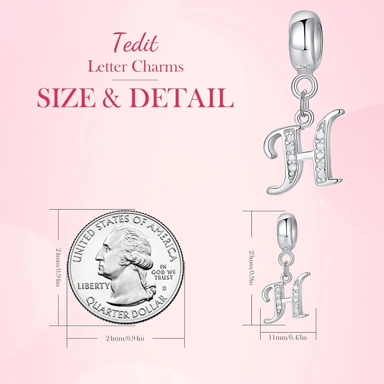 925 Sterling Silver Initial Letter Charms for Bracelets and Necklace Cubic Zirconia Alphabet Dangle Pendant Charms for Women Girls