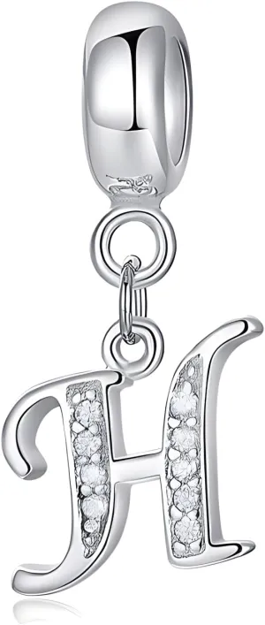 925 Sterling Silver Initial Letter Charms for Bracelets and Necklace Cubic Zirconia Alphabet Dangle Pendant Charms for Women Girls