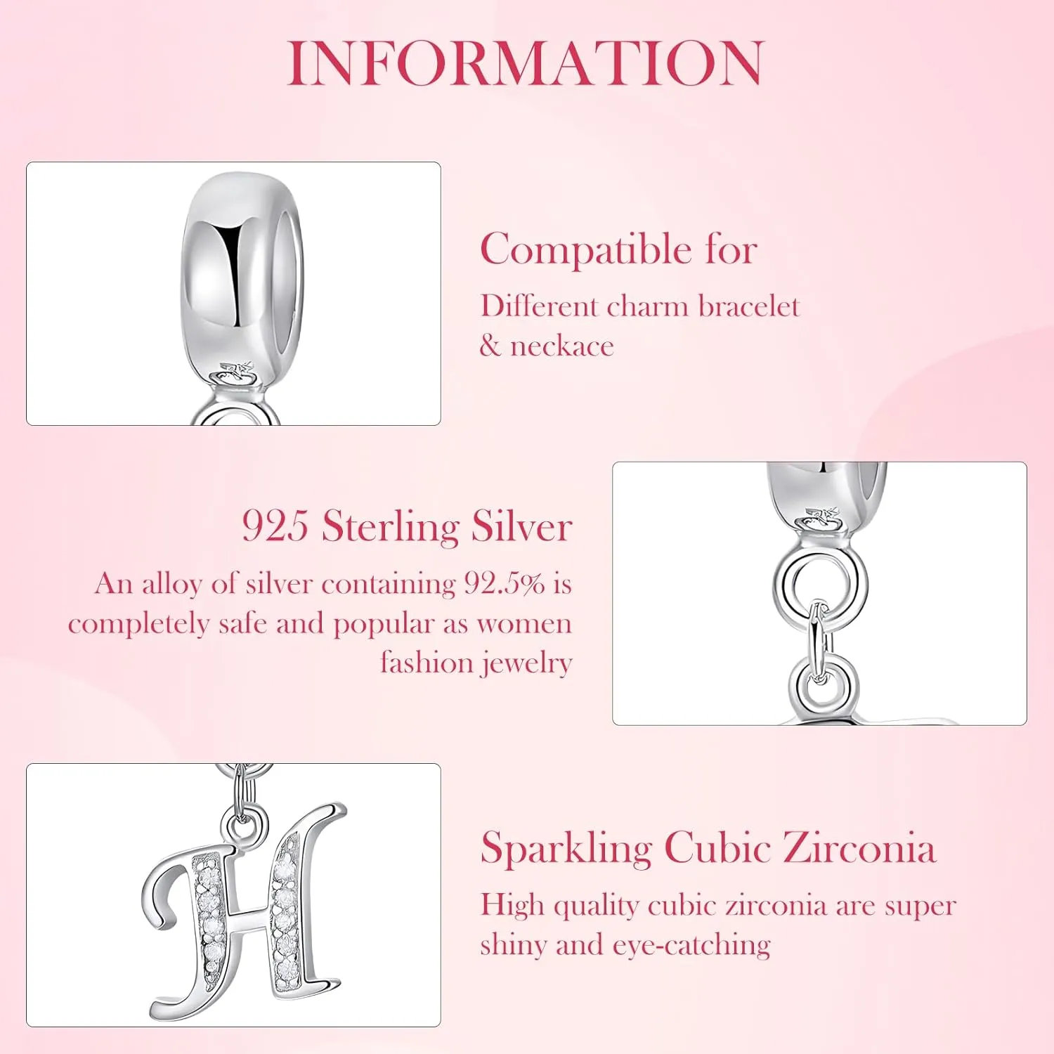 925 Sterling Silver Initial Letter Charms for Bracelets and Necklace Cubic Zirconia Alphabet Dangle Pendant Charms for Women Girls