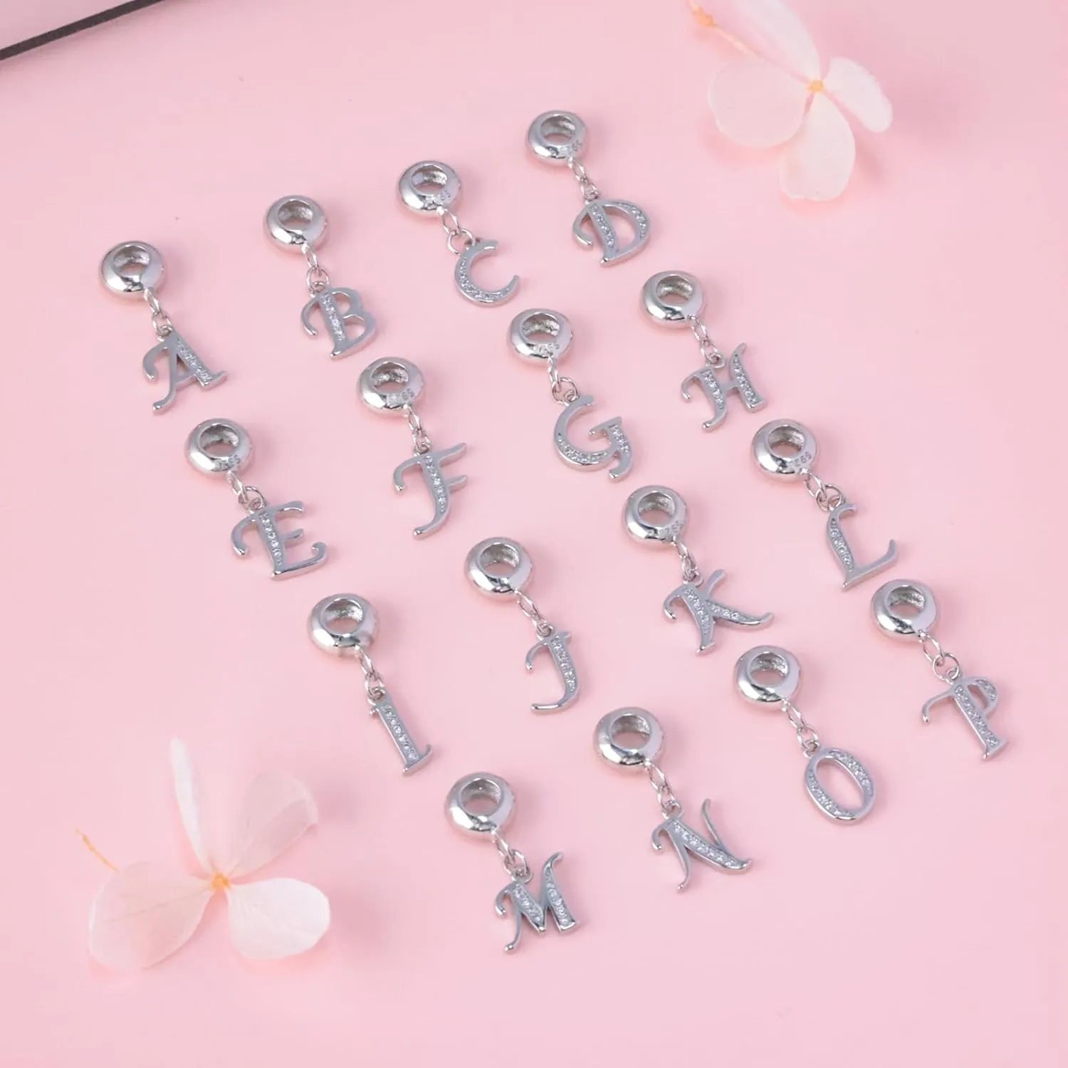 925 Sterling Silver Initial Letter Charms for Bracelets and Necklace Cubic Zirconia Alphabet Dangle Pendant Charms for Women Girls