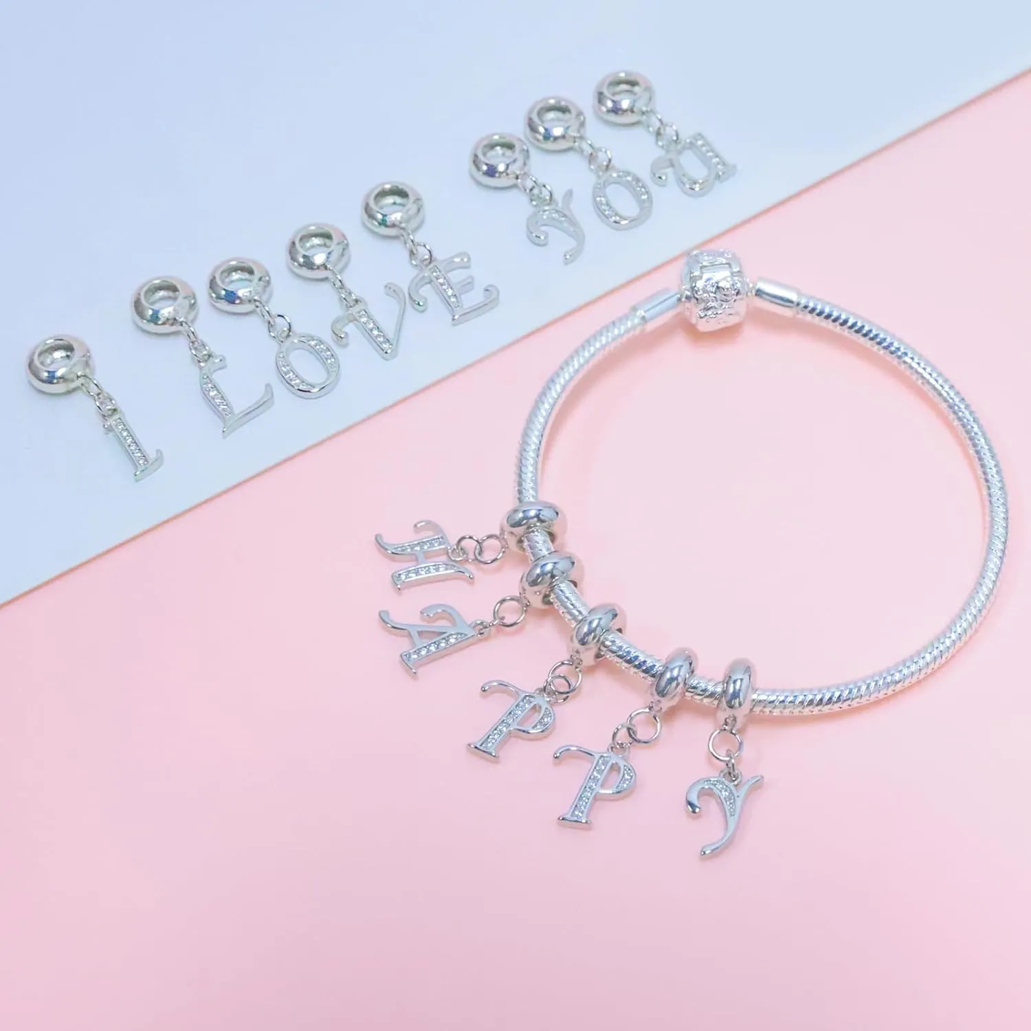 925 Sterling Silver Initial Letter Charms for Bracelets and Necklace Cubic Zirconia Alphabet Dangle Pendant Charms for Women Girls