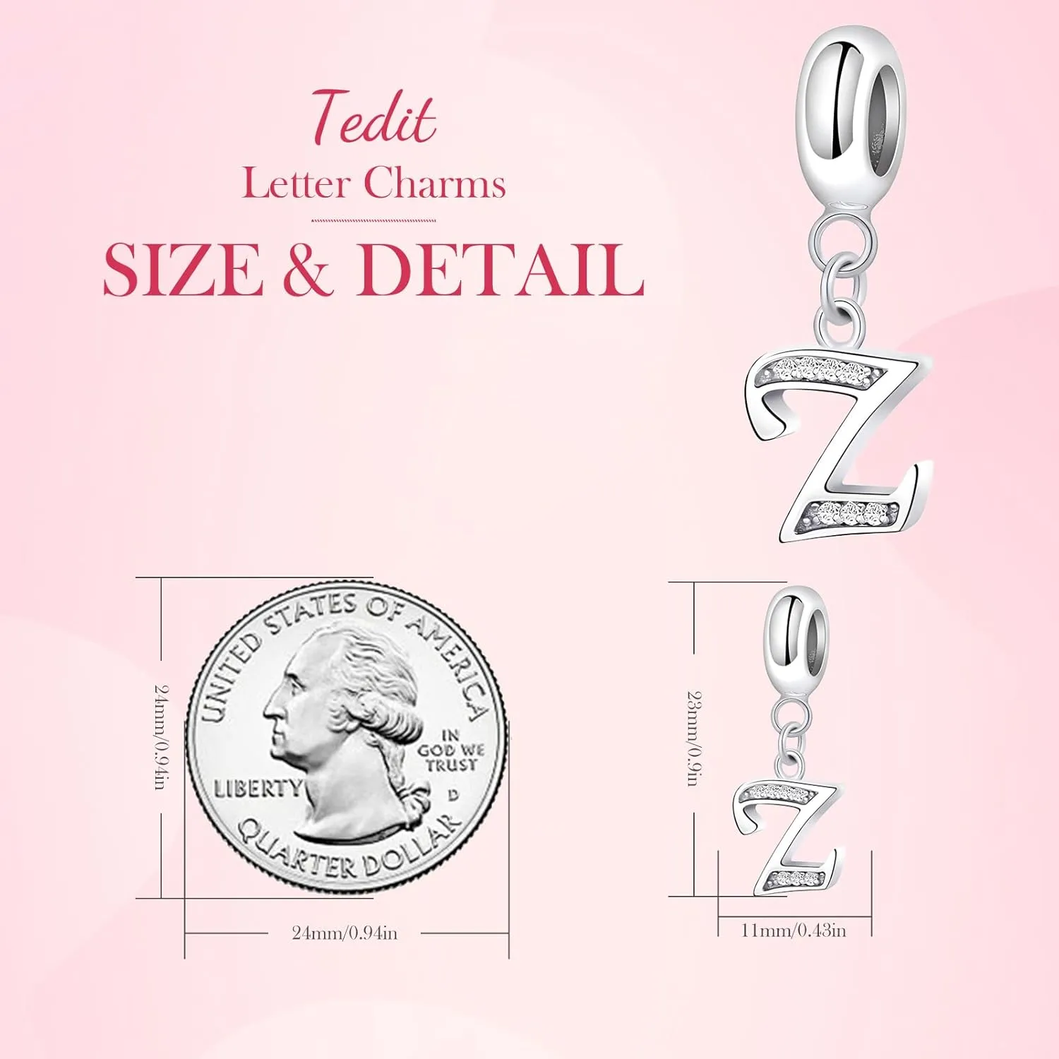 925 Sterling Silver Initial Letter Charms for Bracelets and Necklace Cubic Zirconia Alphabet Dangle Pendant Charms for Women Girls