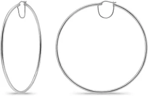925 Sterling Silver Large Hoops 2mm Shiny Square-Tube Click-Top Hoop Earrings for Women, 70mm 80mm 90mm