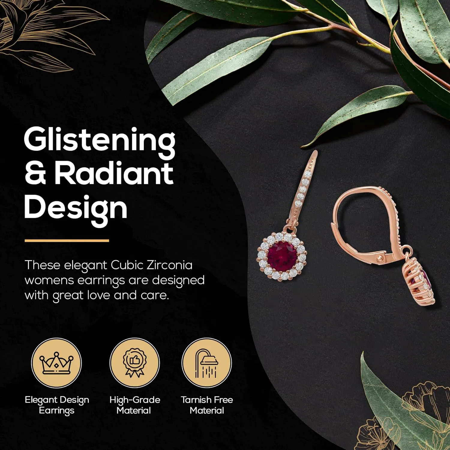 925 Sterling Silver Leverback Earrings for Women | 14k Gold Lightweight Dangling Earrings | Cubic Zirconia Drop and Dangle Earrings for Women | Dainty Earrings for Women