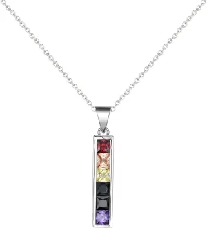 925 Sterling Silver Love Wins Jewelry Pride Necklace - Rainbow Pendant with Cubic Zirconia Platinum Plated Bisexual Lesbian Gay Necklace for Women and men