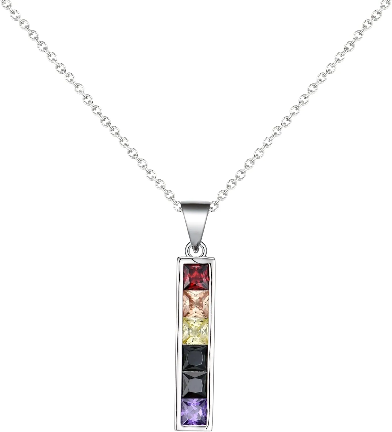 925 Sterling Silver Love Wins Jewelry Pride Necklace - Rainbow Pendant with Cubic Zirconia Platinum Plated Bisexual Lesbian Gay Necklace for Women and men