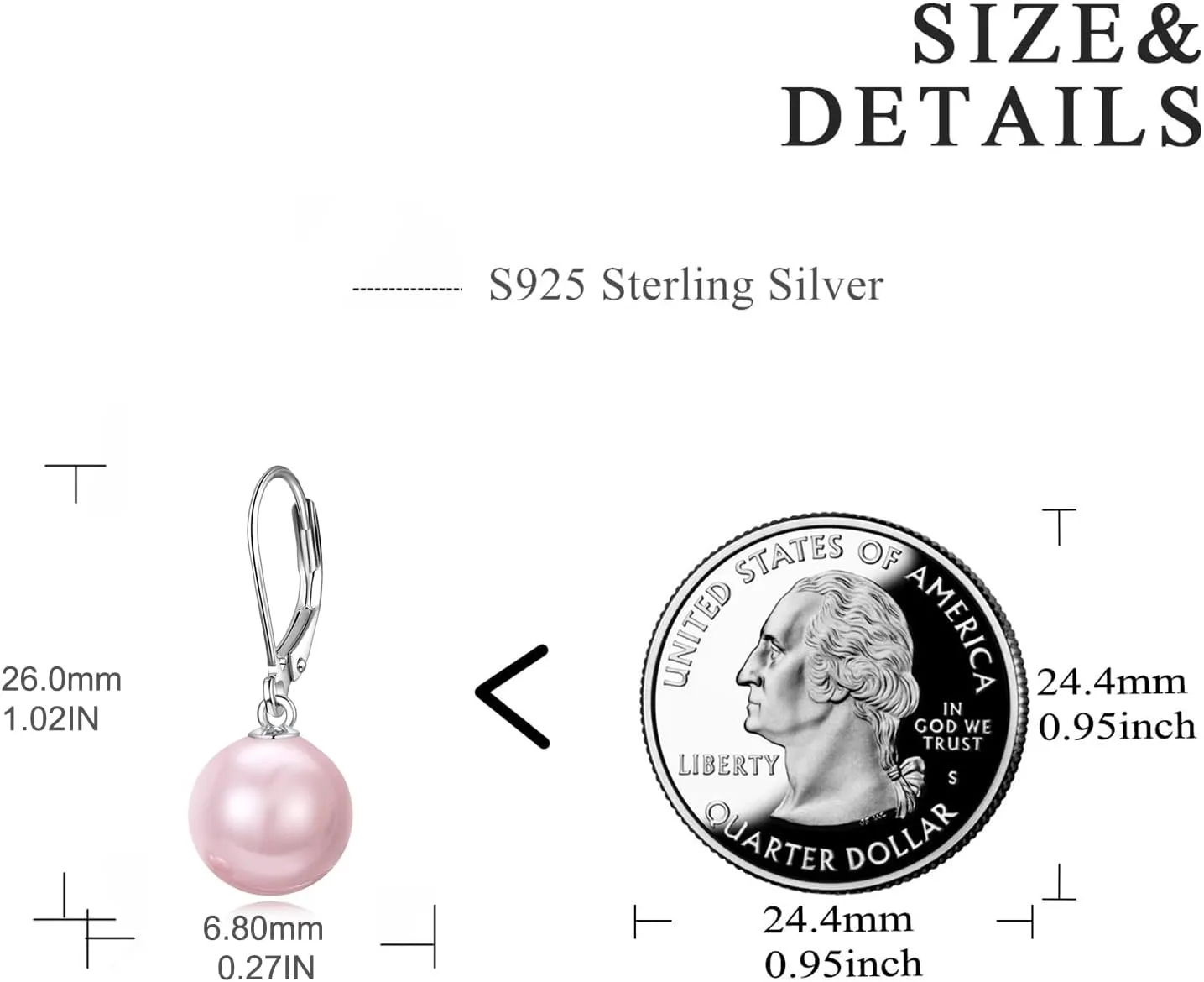 925 Sterling Silver Pearl Leverback Earrings Dangle Drop Jewelry Gifts for Women