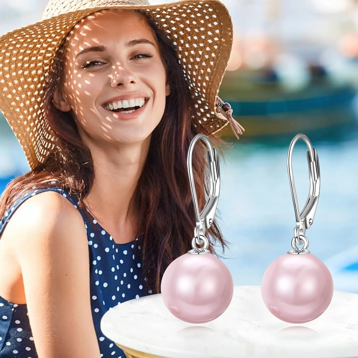 925 Sterling Silver Pearl Leverback Earrings Dangle Drop Jewelry Gifts for Women
